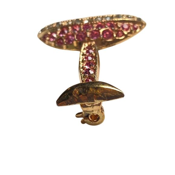 Pink Rhinestone Champagne Glass Brooch Gold Tone Cocktail Drink Pin Sparkly - Picture 4 of 10